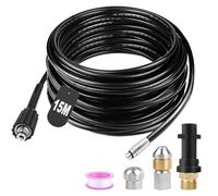 SWAWIS 15M Tuyau Deboucheur Canalisation Haute Pression 180bar Tuyau Déboucheur Flexible Nettoyeur Haute Pression avec Buse à Jet et Buse Rotatif, Adaptateurs pour Kärcher K2 K3 K4 K5 K6 K7