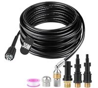 SWAWIS Déboucheur Canalisation Haute Pression 30M 180bar | Flexible avec 2 buses et 3 adaptateurs pour Kärcher K2-K7, Lavor, Parkside et Bosch, débouchage rapide
