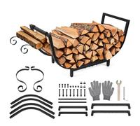 SWAWIS Porte-Bûches pour Rangement de Bois 78x33x39cm avec Gants & Crochets | Range Buche Forme de U, Étagère à Bois de Cheminée pour Intérieur et Extérieur, Facile à Monter et à Transporter
