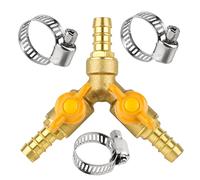 SWAWIS Raccord de Tuyau Séparateur 3 Voies Laiton 10-11 Mm Connecteur | Connecteur avec robinet d'arrêt et robinet à bille, 3 colliers de serrage, pour air, eau et gaz, joint étanche