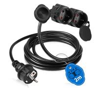 SWAWIS Rallonge Electrique 2m avec 2 Prises pour IP44 Usage Câble étanche Rallonge Exterieure électrique 3500W Prolongateur Electrique, Limite de Charge 16A/250V pour intérieur & extérieur