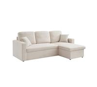 swe anapé d'angle Convertible en Tissu bouclettes crème - IDA - 3 Places. Fauteuil d'angle réversible Coffre Rangement lit modulable