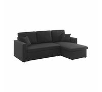 Swe anapé d'angle Convertible en Tissu Noir - IDA - 3 Places. Fauteuil d'angle réversible Coffre Rangement lit modulable