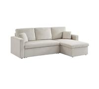 swe anapé d'angle Convertible en Velours côtelé grège - IDA - 3 Places. Fauteuil d'angle réversible Coffre Rangement lit modulable