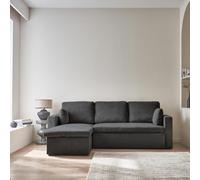 swe anapé d'angle Convertible en Velours côtelé Gris foncé - IDA - 3 Places. Fauteuil d'angle réversible Coffre Rangement lit modulable