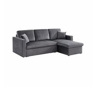 swe anapé d'angle Convertible en Velours Gris foncé 3 Places. Fauteuil d'angle réversible Coffre Rangement lit modulable