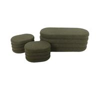 swe anc Coffre en bouclettes Kaki avec 2 poufs ovales de Rangement intégrés - L111cm