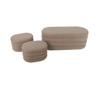swe anc Coffre en bouclettes Taupe avec 2 poufs ovales de Rangement intégrés - L111cm