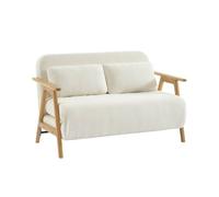 swe anquette canapé Convertible 2 Places Bois d'hévéa et Bouclette texturée crème L 133 x P 81 x 84cm - Sven