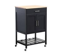 swe esserte de cuisine noire BENDOR plateau en bois d'hévéa. 56 x 46 x 90 cm. 4 roues. 1 tiroir. 2 étagère. 1 double porte. style contemporain