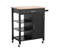 swe esserte de cuisine noire BENDOR plateau en bois d'hévéa. 83 x 47 x 91 cm. 1 poignée. 4 roues. 1 tiroir. 5 étagères. 1 porte. style contemporain