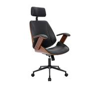swe haise de Bureau à roulettes décor Bois courbé placage Effet Noyer et Simili Cuir Noir