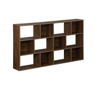 swe ibliothèque Design asymétrique Noyer. Pieter. 3 étagères. 12 Compartiments de Rangement