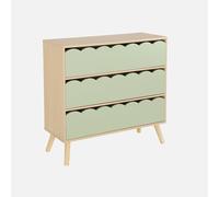 Commode Enfant Décor Bois 3 Tiroirs, Pieds Bois De Pin - 80 X 30 X 79 Cm - Azur Vert TU