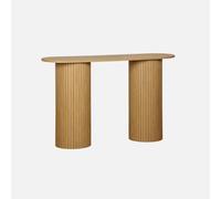 swe onsole Ovale scandinave décor Bois rainuré. Pieds Ronds. Couleur Naturelle. L 120 x P 35 x H 75cm