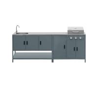 Cuisine extérieure Naxos 2 modules acier inoxydable bleu gris barbecue gaz 3 brûleurs avec évier