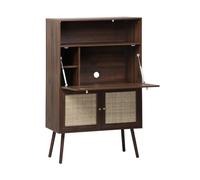 Bureau secrétaire décor bois et cannage 2 portes noyer - Boheme