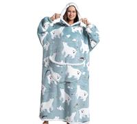 Sweat à Capuche Couverture Portable Femme Homme Pull Plaid à Manche | Wearable Blanket Hoodie Douce Chaude Sherpa Vert Pullover avec Manche et Poche Cadeau Noël Pour Adulte Adolescents Hiver