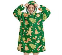Sweat à Capuche Couverture Portable Femme Homme Pull Plaid à Manche | Wearable Blanket Hoodie Douce Chaude Sherpa Vert Pullover avec Manche et Poche Cadeau Noël Pour Adulte Adolescents Hiver