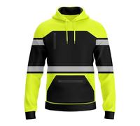 Sweat à capuche de travail pour homme TORO ACTIVA avec bandes réfléchissantes, haute visibilité, style à cordon de serrage, multi-poches zippées, Noir/jaune, L