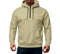 Sweat A Capuche Homme Avec Demi-Zippé Sweatshirt De Travail Multi Poches