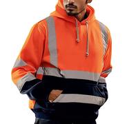 Sweat à capuche pour homme - Rayures réfléchissantes - Vêtement de travail de rue - Veste de sécurité exécutive - Veste de sécurité à manches longues - Sweat à capuche - Haute visibilité - Orange - XL