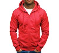 Sweat à capuche zippé pour homme - Sweat-shirt à col rond - Blanc - Automne - Pull uni - Cardigan d'hiver - Pull à capuche - Pull uni, Rouge, XXL
