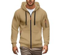 Sweat à capuche zippé pour hommes avec poches, manches longues, bord côtelé, coupe ajustée, décontracté, kaki, XL