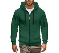 Sweat à capuche zippé pour hommes avec poches, manches longues, bord côtelé, coupe ajustée, décontracté, Vert noir, XL
