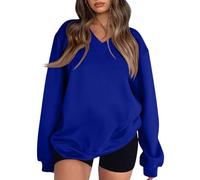 Sweat Femme Sans Capuche Couleur Unie À Manches Longues Col V Sweatshirt