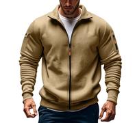 Sweat Homme Sans Capuche Zippé,Multi Poches,Grandes Tailles,Décontracté