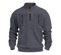 Sweat San Capuche pour Homme, avec Demi-Fermeture Éclair, Grandes Tailles, Confortable, Décontracté, pour La Vie Quotidienne, pour Le Travail en Plein Air, Multi Poches, Couleur Unie Sweat-Shirts