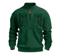 Sweat San Capuche pour Homme, avec Demi-Fermeture Éclair, Grandes Tailles, Confortable, Décontracté, pour La Vie Quotidienne, pour Le Travail en Plein Air, Multi Poches, Couleur Unie Sweat-Shirts