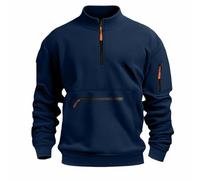 Sweat San Capuche pour Homme, avec Demi-Fermeture Éclair, Grandes Tailles, Confortable, Décontracté, pour La Vie Quotidienne, pour Le Travail en Plein Air, Multi Poches, Couleur Unie Sweat-Shirts
