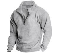 Sweat-shirt à fermeture éclair 1/4 pour homme - Pull en polaire décontracté - Col zippé - Pull en polaire - Coupe ample - Manches longues - Sans capuche - Col montant - Couleur unie