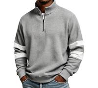 Sweat-shirt à manches longues gaufré pour homme - Sans capuche - Fermeture éclair - Col roulé - Simple - Pull d'hiver - Fermeture éclair - Pull de travail - Sport - Coupe droite - T-shirt de