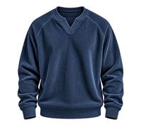 Sweat-shirt d'hiver chaud en velours côtelé à manches longues pour homme | Haut à manches longues et col zippé pour homme - Confortable - Léger - Col roulé - Fermeture éclair 1/4