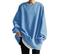 Sweat-shirt long sans capuche pour femme - Pull à manches longues pour l'hiver - Coupe ample, bleu, 3XL