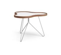 Swedese Table Flower 62x66 cm blanc. 45 cm. bord en noyer. structure chromée