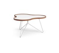 Swedese Table Flower 84x90 cm blanc. 45 cm. bord en noyer. structure chromée