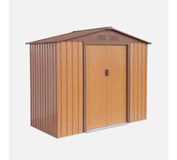 Abri de jardin en métal - Houtland. 2.71 m² chêne - Cabane à outils avec double portes coulissantes. kit de fixation sol inclus. L