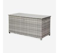 swe lice's Garden - Coffre de jardin en résine tressée - Cassapanca Nuances de Gris - 790L. vérins. roulettes. poignée et housse intérieure écrue. rangement coussins 162x82cm