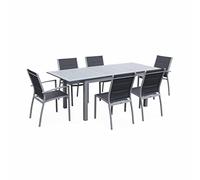 swe lice's Garden - Table de Jardin Extensible Aluminium + 6 assises - Chicago 210 Gris - Table en Aluminium 150/210cm avec rallonge et 6 assises en textilène