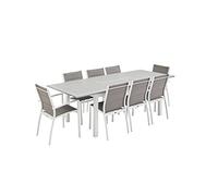swe lice's Garden - Table de Jardin Extensible Aluminium + 8 assises - Chicago Blanc/Taupe - Table Extensible 175/245cm avec rallonge et 8 assises en textilène