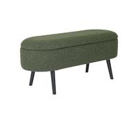 swe anc Coffre. Bout de lit avec revêtement Bouclette texturée. Kaki. Pieds en Bois Noir. L 112 x 44 x 50cm