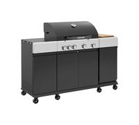 swe arbecue gaz 4 brûleurs + 1 feu latéral MAXIM noir. Acier. thermomètre intégré. récupérateur de graisse. grille de chauffe. L 145.5 x P 61.5 x H 143.5cm