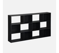 swe ibliothèque Design asymétrique Noire. Pieter. 3 étagères. 12 Compartiments de Rangement