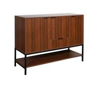 swe uffet Bas en décor Noyer et Pieds et poignées en métal Noir L110cm - Buffet Haut. vaisselier. 3 Portes. 1 tiroir et 3 étagères