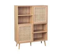 swe uffet de Rangement cannage et décor Bois. Buffet Haut. vaisselier. 2 Portes et 2 étagères Style bohème 90cm