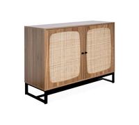 swe uffet rétro décor Bois foncé et cannage. Buffet Haut. vaisselier. 2 Portes avec Pieds en métal Noir L100cm